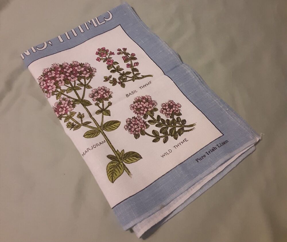 Vintage Dunmoy Pure Irish Linen Tea Towel Herbs
